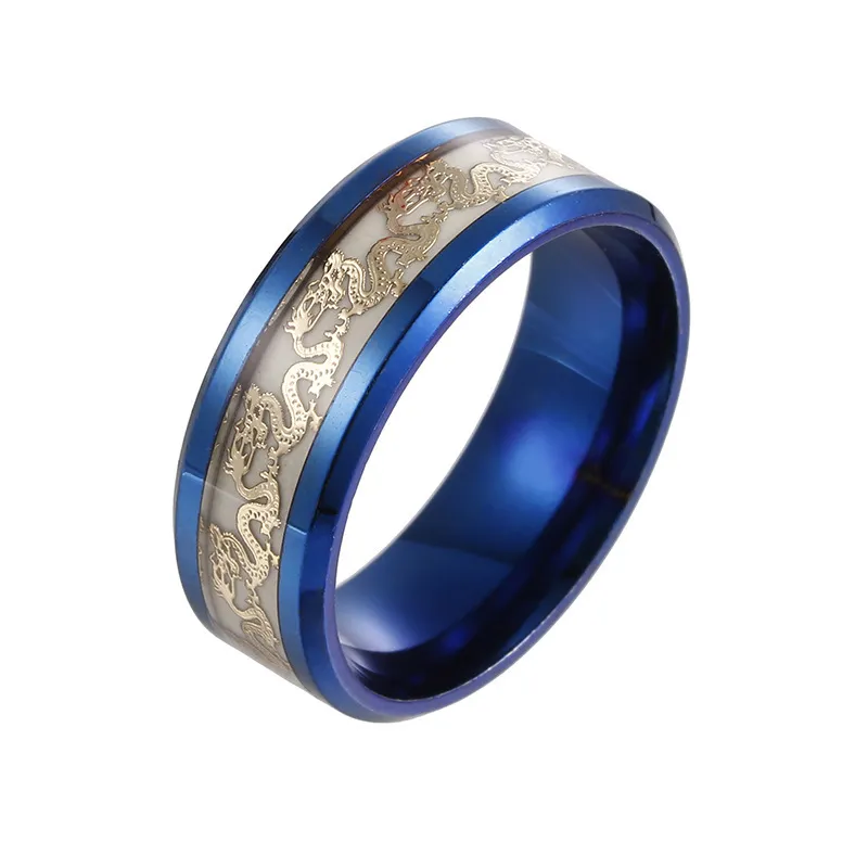 Europäische und amerikanische neue heiße Titan-Stahl fluoreszierenden Doppel-Dragon - Ring leuchtend Doppel-Dragon - Edelstahl-Schmuck - Fabrik Direktverkauf Großhandel