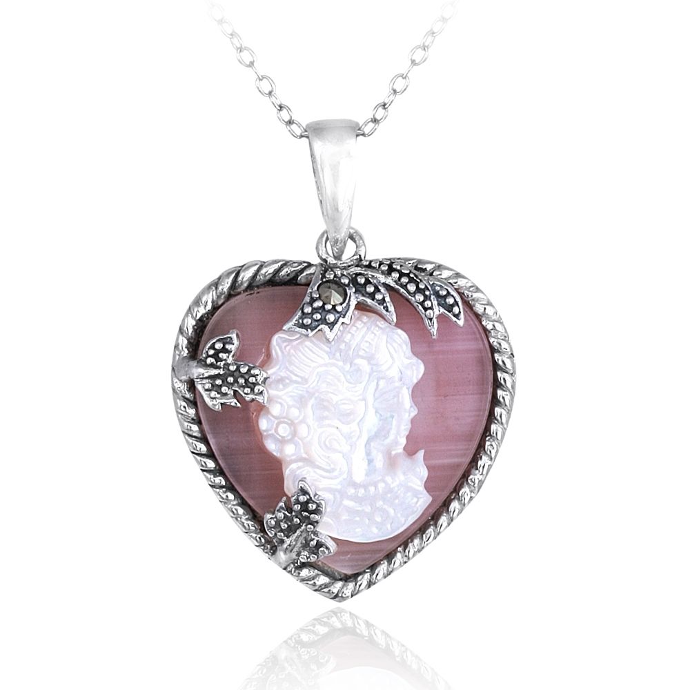 Sterling Silber Pink Shell & Marcasite Frau Cameo Anhänger