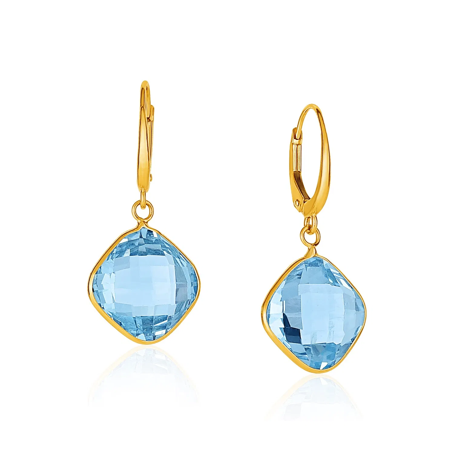 Drop Ohrringe mit blauen Topaz-Kissen Briolettes in 14 Karat gelbem Gold