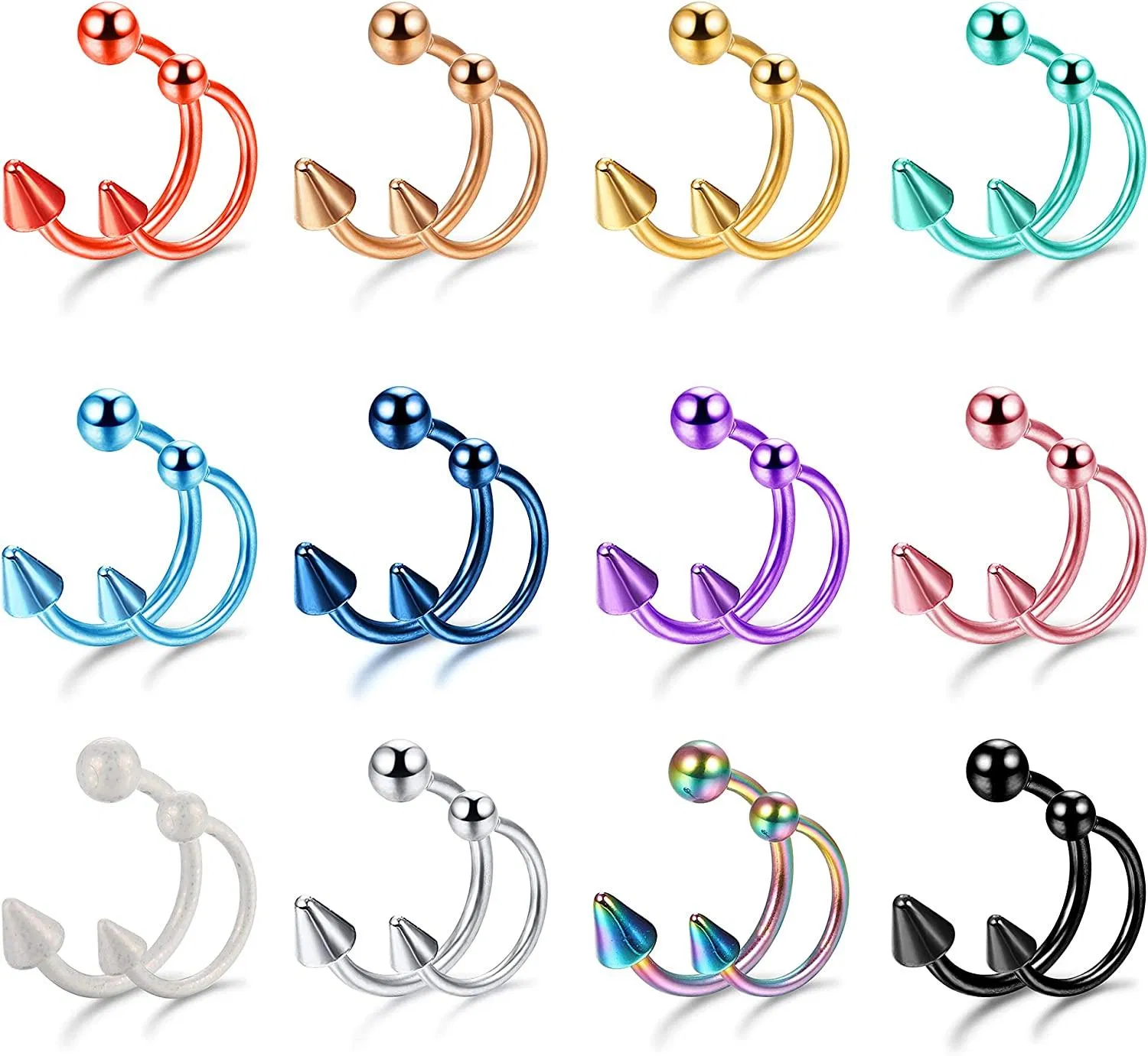 16G Chirurgische Hufeisen Nase Septum Ringe Piercing Bälle & Spikes Knorpel Helix Tragus Ohrring Hoop Augenbrauen Lippe Körper Piercing Ring für Frauen Männer 8mm 10mm