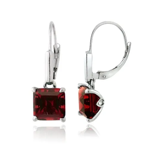 Sterling Silber 5,5ct geschaffen Ruby Square Leverback Ohrringe