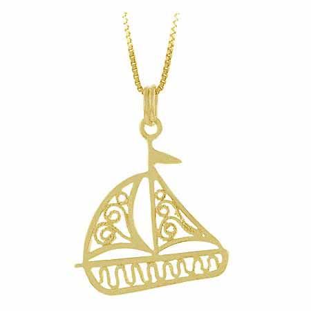 18 Karat Gold über Sterling Silber Filigree Segelboot Anhänger
