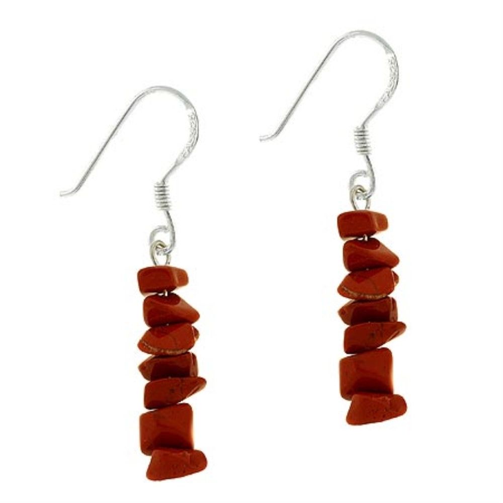 Sterling Silber .925 echte rote Jasper Stein Chip Dangle Ohrringe