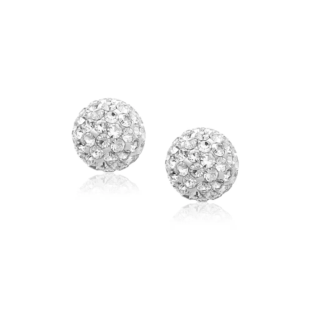 White Tone Crystal Ball Stud Ohrringe in 14 Karat Gelbgold (8mm)