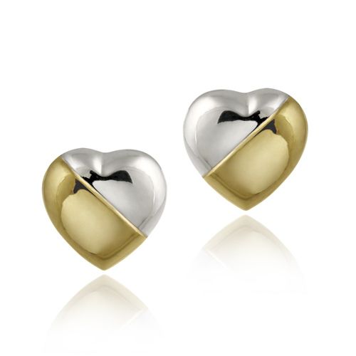 Sterling Silber & 18 Karat Gold über Silber Zwei-Tone Puffed Heart Stud Ohrringe