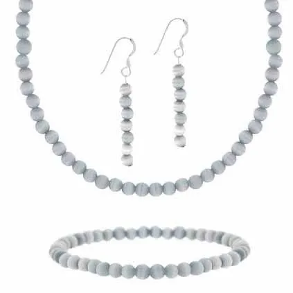 Sterling Silber 4mm Grau Simulierte Katzen Auge Stein Perlen Perlen Dangle Hook Ohrringe Stretch Armband Halskette 15 - 19