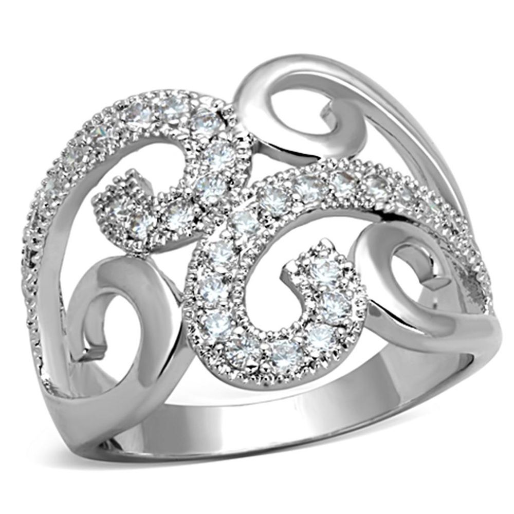 3W827 - Rhodium-Messing - Ring mit AAA-Klasse CZ in Clear
