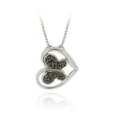 Sterling Silber Schwarz Diamant Akzent Schmetterling in Herz-Slide - Anhänger