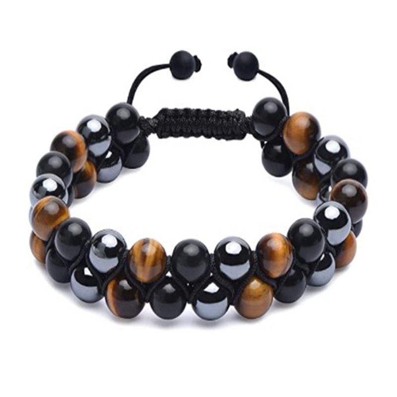Obsidian Hand Beaded Pull Wire Geflecht Doppel Armband