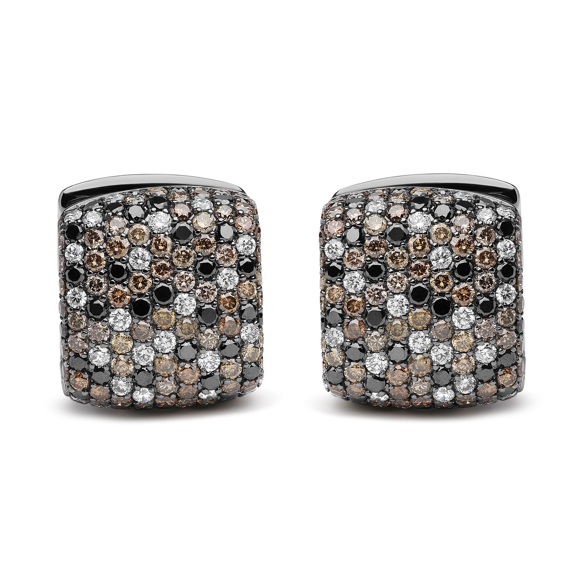 Schwarz Rhodium Plated 18K Weißgold 12 5 / 8 Cttw Multi Color Diamond Square Kuppel Huggie Hoop Ohrringe (Braun, Schwarz, G-H Farbe, SI1 - SI2 Klarheit)