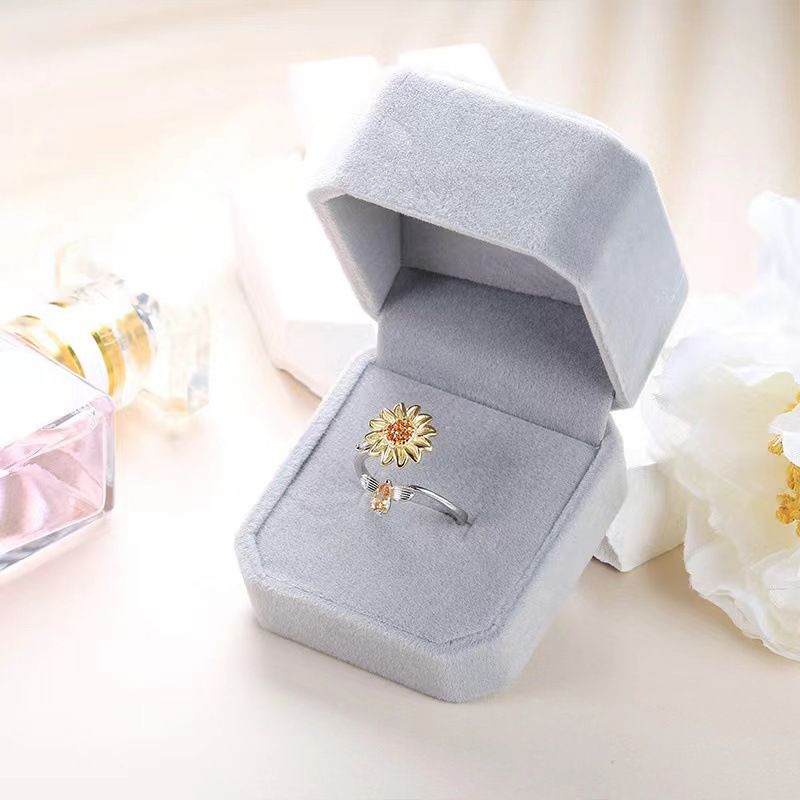 S925 Silber Sonnenblumen Rotationsring Kompression verstellbar