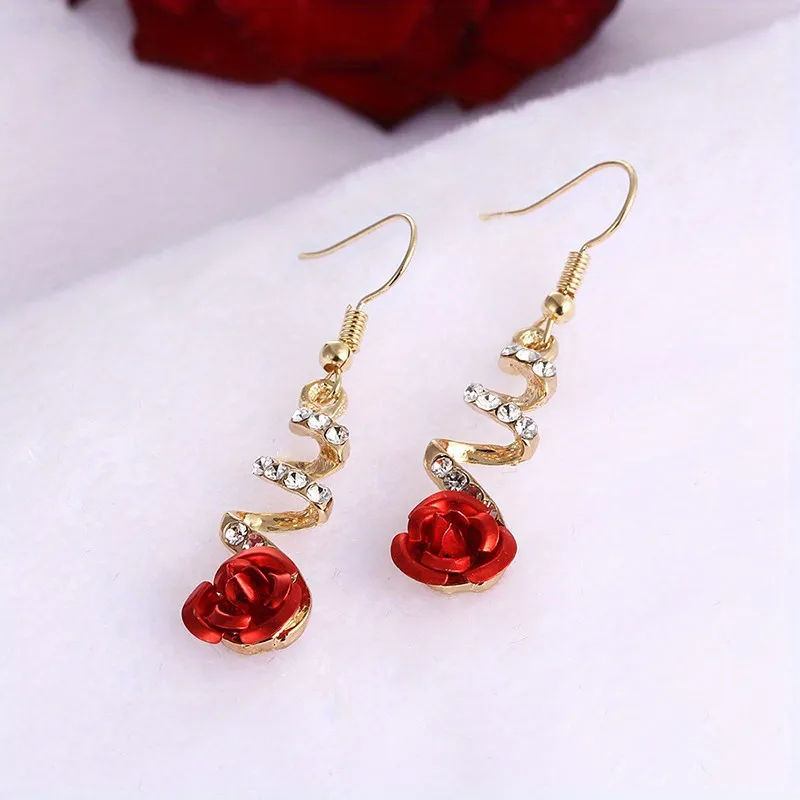 1paar Männer kreative Trendy Ohrringe, elegante rote Rose Anhänger, modische einfache Geschenke für Frauen