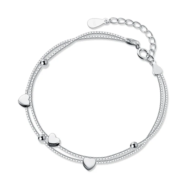 Doppelschicht kleines Herz Sterling Silber Armband
