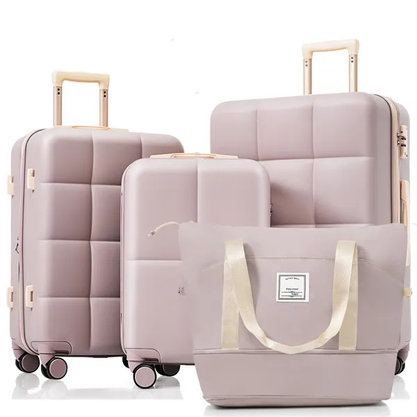 Gepäckset 4 Stück, 20 Zoll mit USB-Anschluss, erweiterbarer ABS-Laufstandsfächer mit Reisetasche, Tassenhalter, ABS-Hard Shell - Gepäck mit Spinnerrädern, RosyBrown