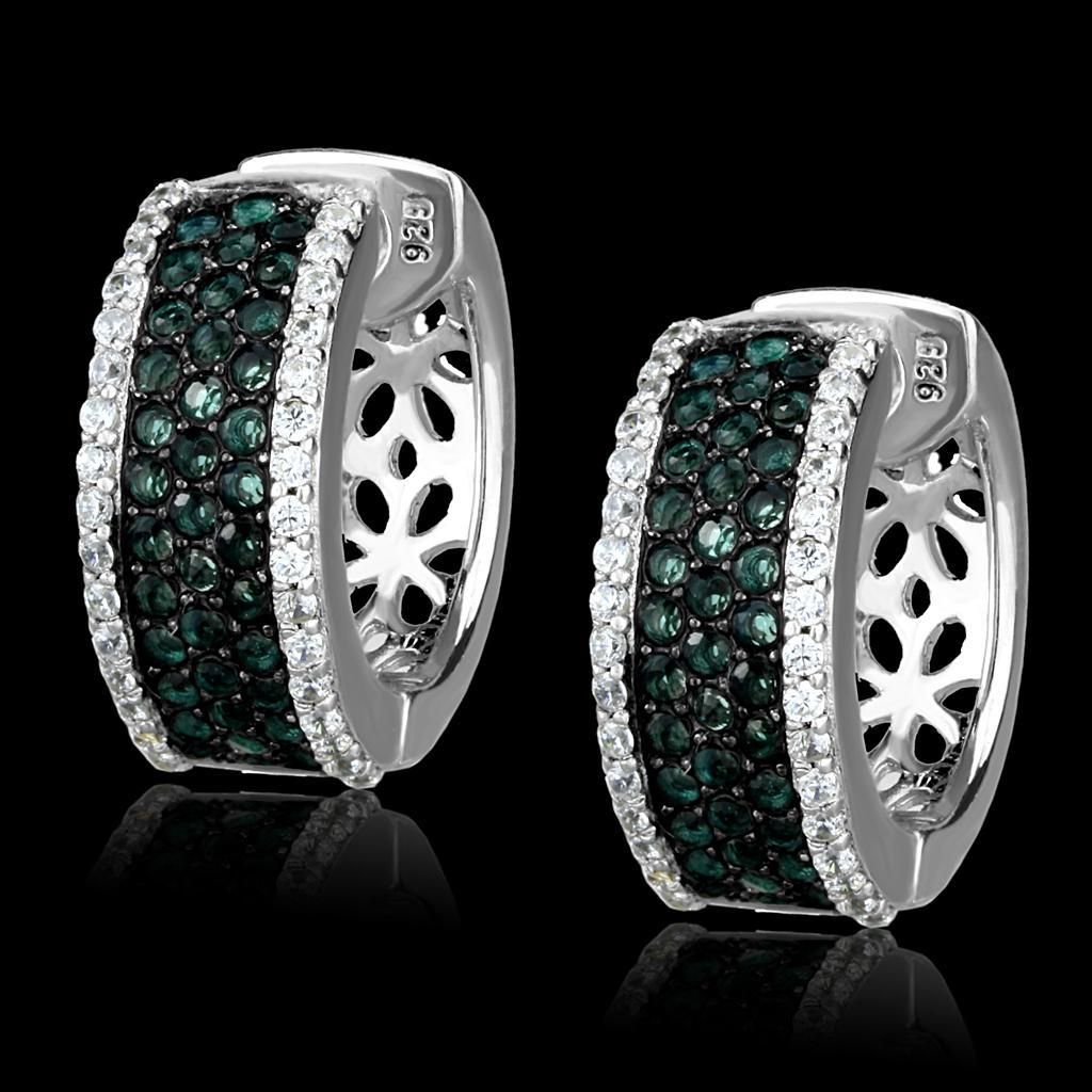 TS530 - Rhodium + Ruthenium 925 Sterling Silber Ohrringe mit synthetischem Synthetischglas in blauem Zirkon