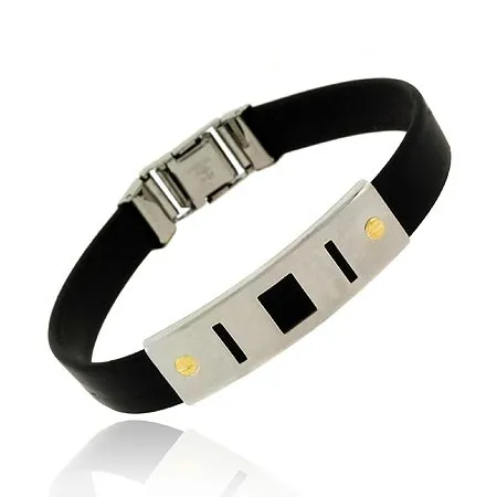 Echtes 18K Gold Schraube Gummi Stahl Form Armband Dad