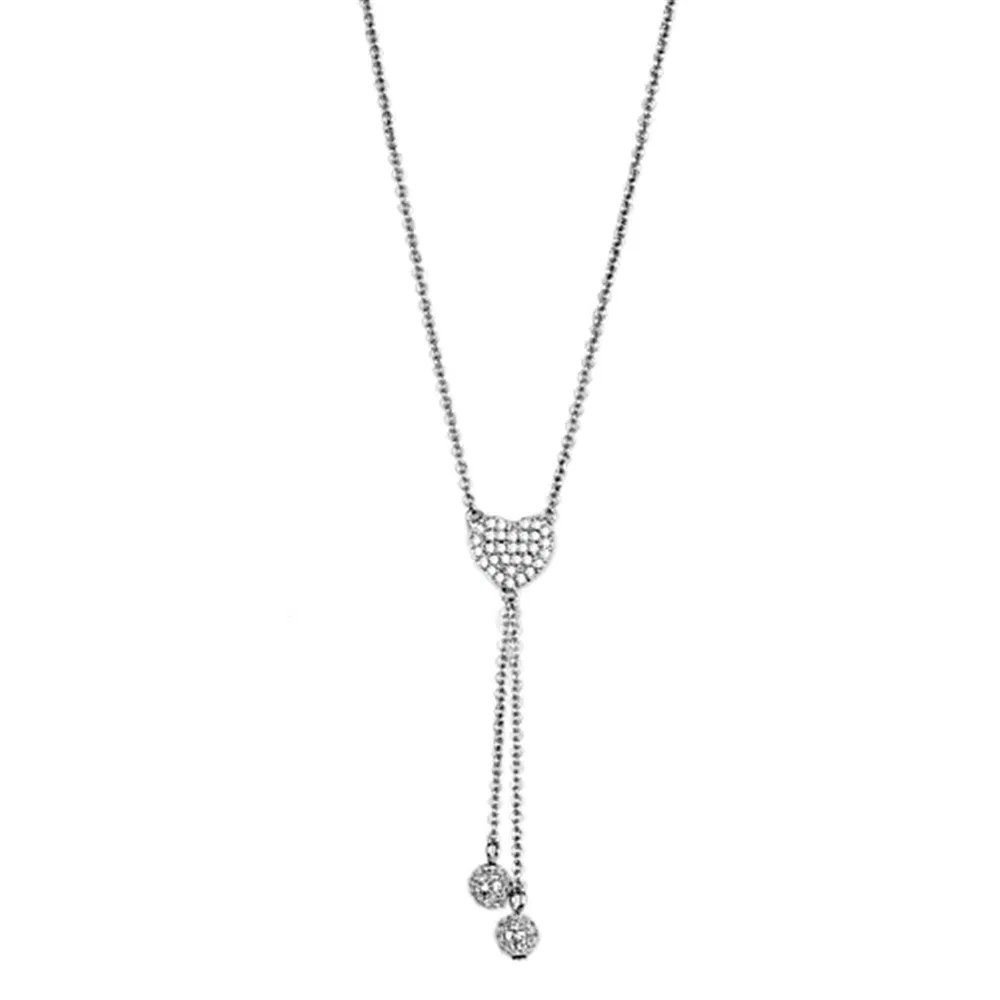 3W428 - Rhodium-Messing - Halskette mit AAA-Klasse CZ in Clear
