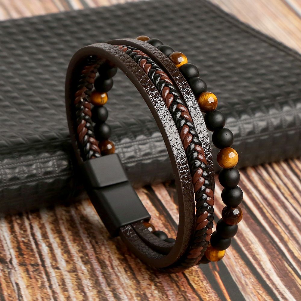 Männer Edelstahl Armband Hand geflochten Tiger Eye