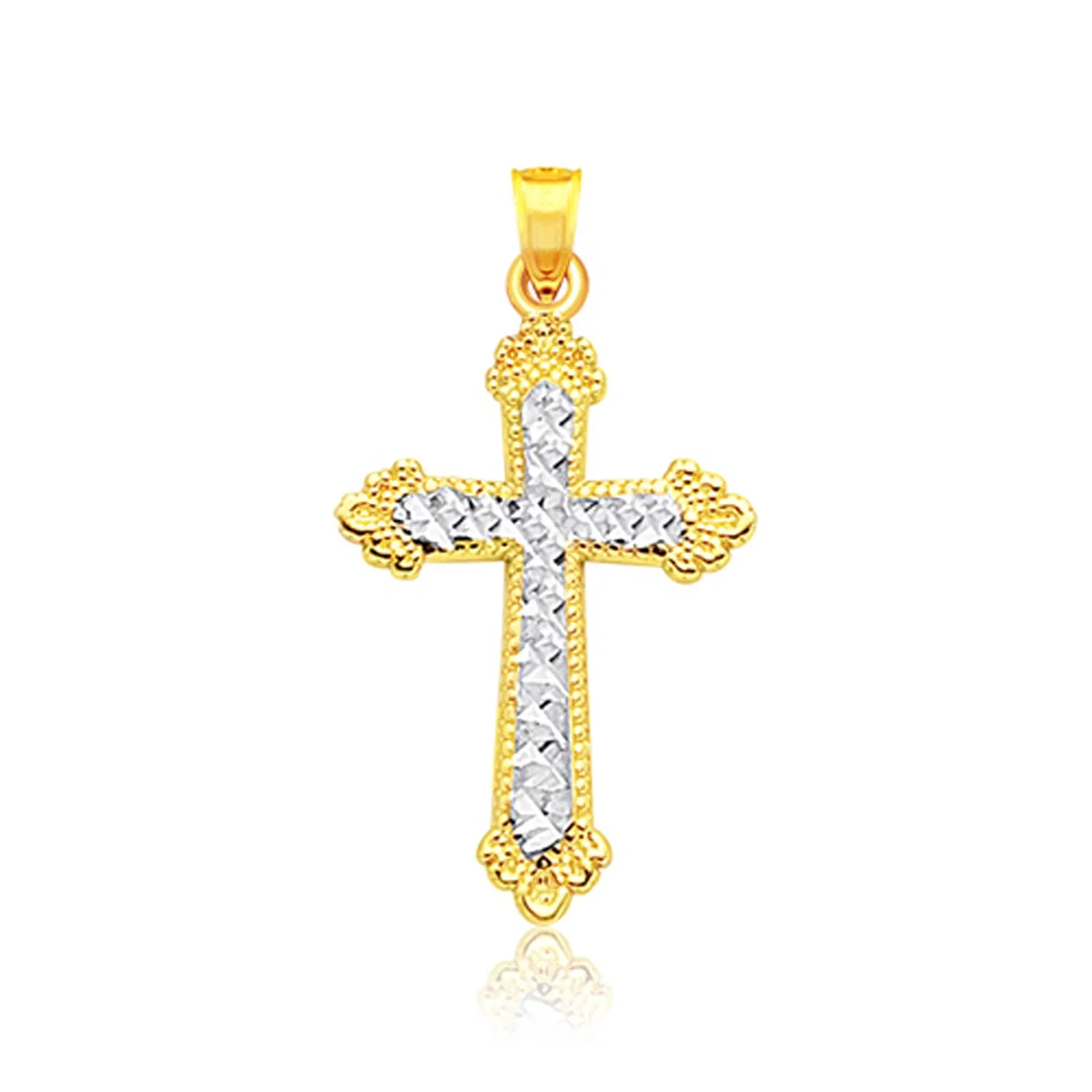14 Karat Zwei-Ton - Gold Diamant Cut Kreuz Anhänger
