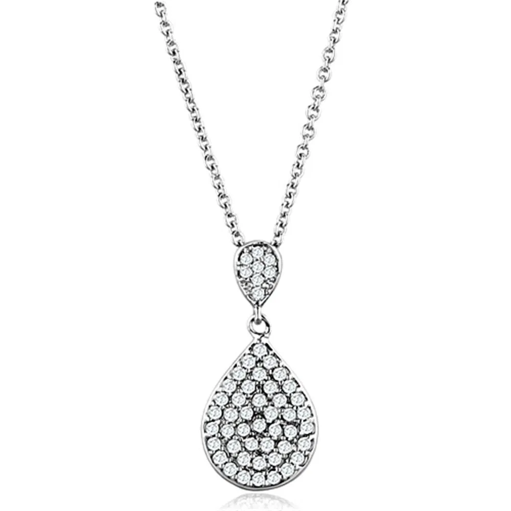 3W720 - Rhodium-Messing - Halskette mit AAA-Klasse CZ in Clear