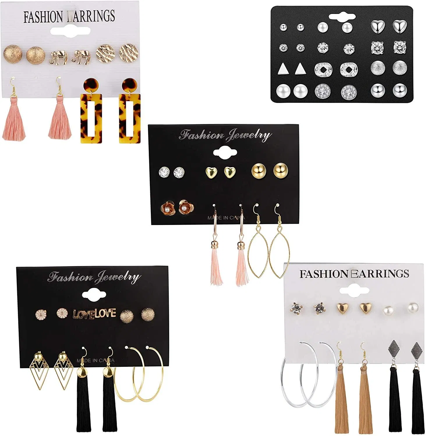 Auswahl an mehreren Stud Ohrringe Set für Frauen Mädchen Acryl Round Ball CZ Bohemian Long Tassel Drop Ohrringe Statement Ohrringe