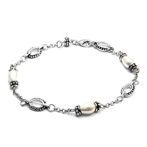 6X493 - Rhodium Brass Armband mit synthetischer Perle in Weiß