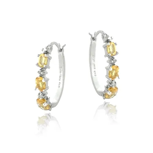 Sterling Silber Citrine & Diamond Accent Oval Hoop Ohrringe