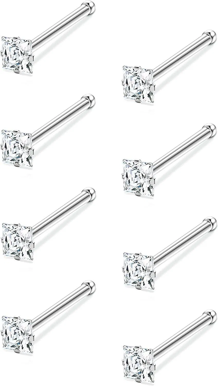 22G 925 Sterling Silber Quadrat CZ Nasenringe Stud für Frauen Männer Nasen Piercing 8pcs Tiny Nose Stud Set 1.5mm 2mm 2.5mm 3mm Cubic Zirkonia