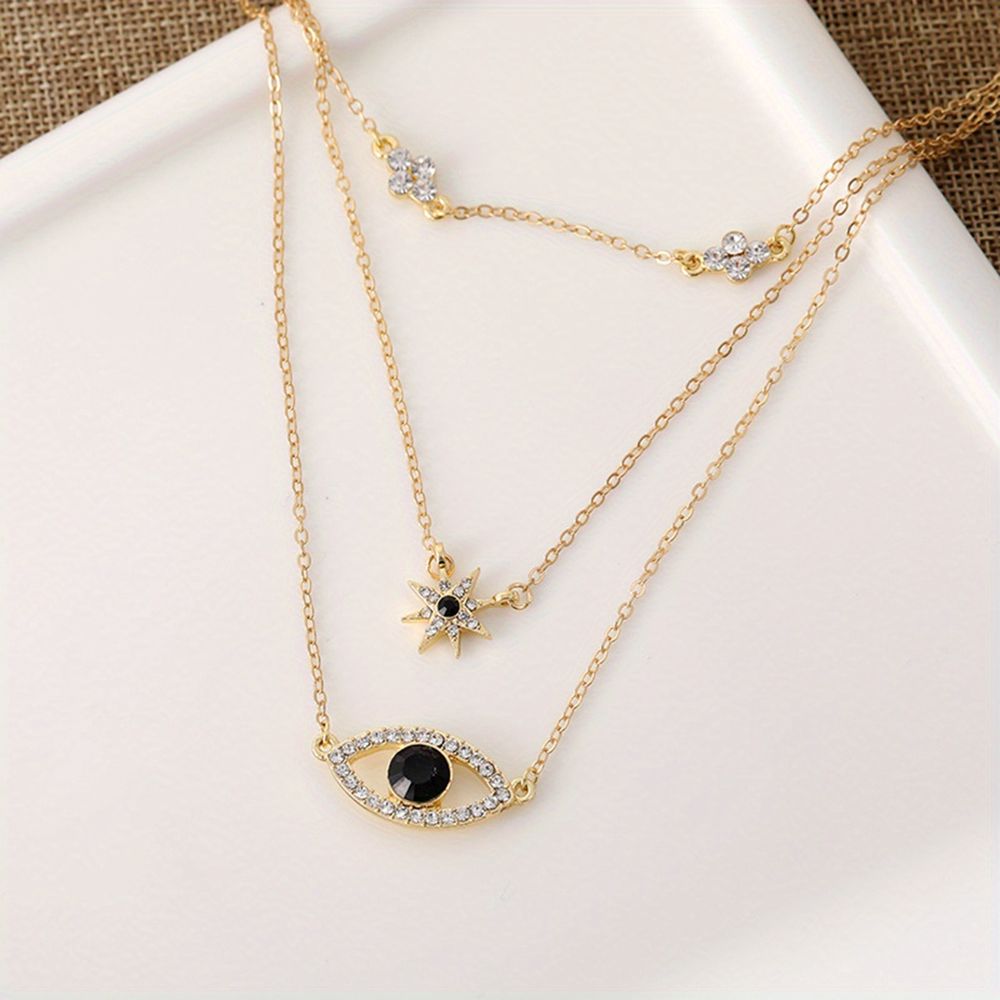 Stylish Eye Stars Multilayer Kette 14K Gold Plated Nack Schmuck Geschenk