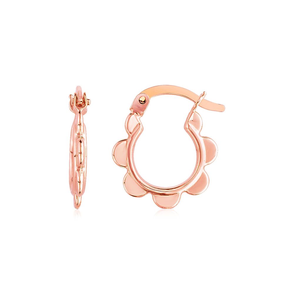 14 Karat Rose Gold Schalloped Hoop Ohrringe