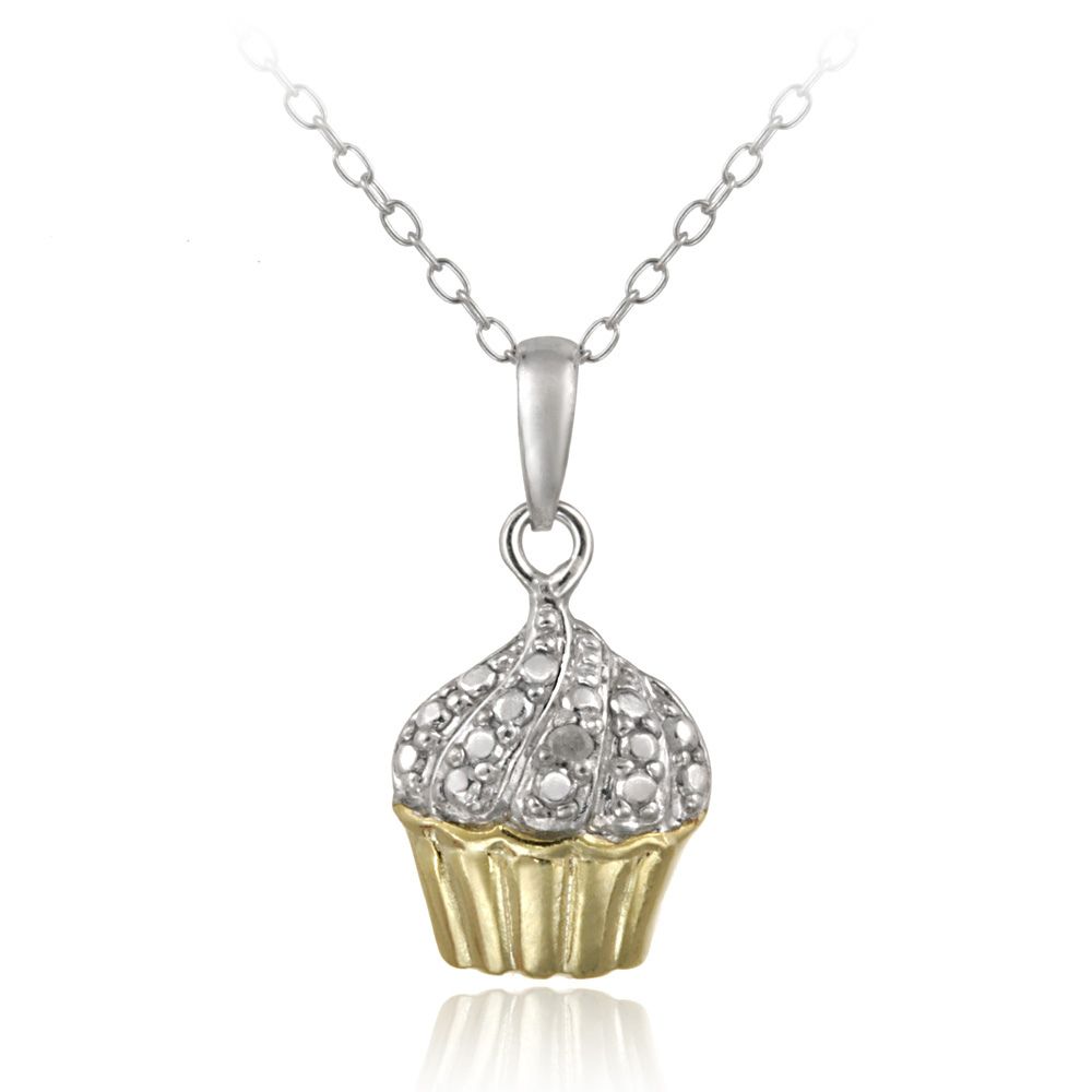 Sterling Silber Zwei Tone Diamant Akzent Cupcake Halskette