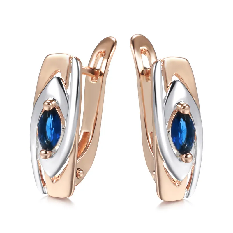 Rose Gold Plated Zwei Farbe Zirkon Ohrringe Einfache Weibliche
