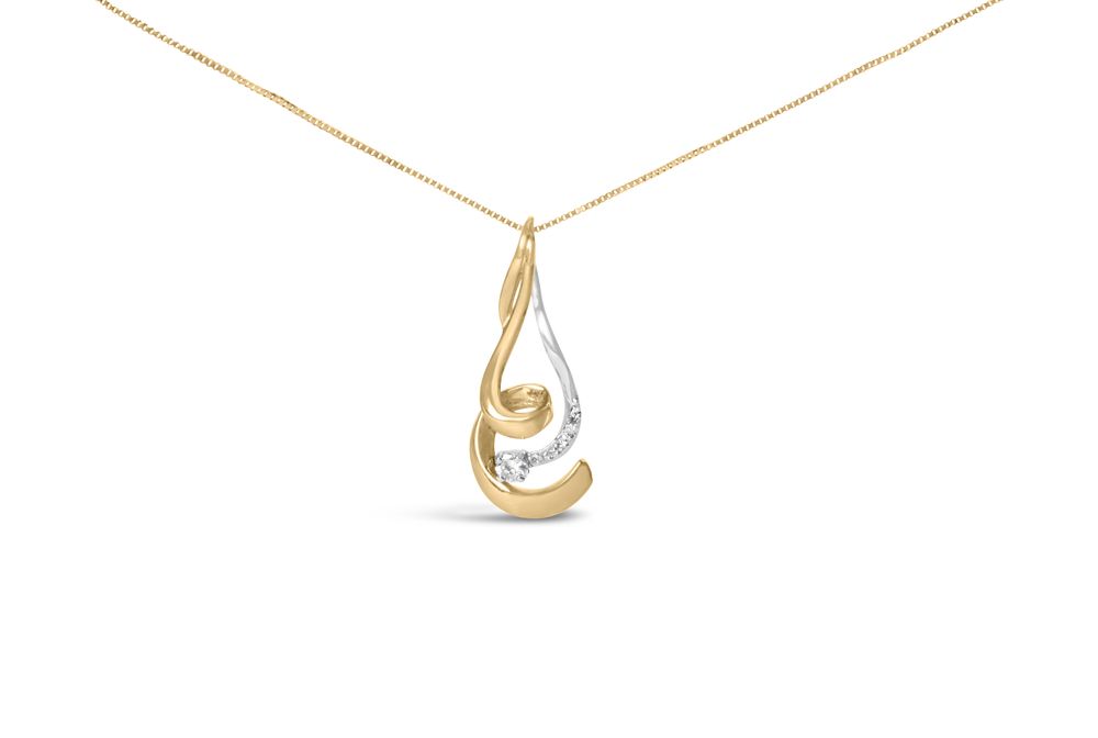 Espira 10K Zwei-Ton - Gold 1 / 10 cttw Round Cut Diamond Swirl Pendant Kette (I-J, I2 - I3)