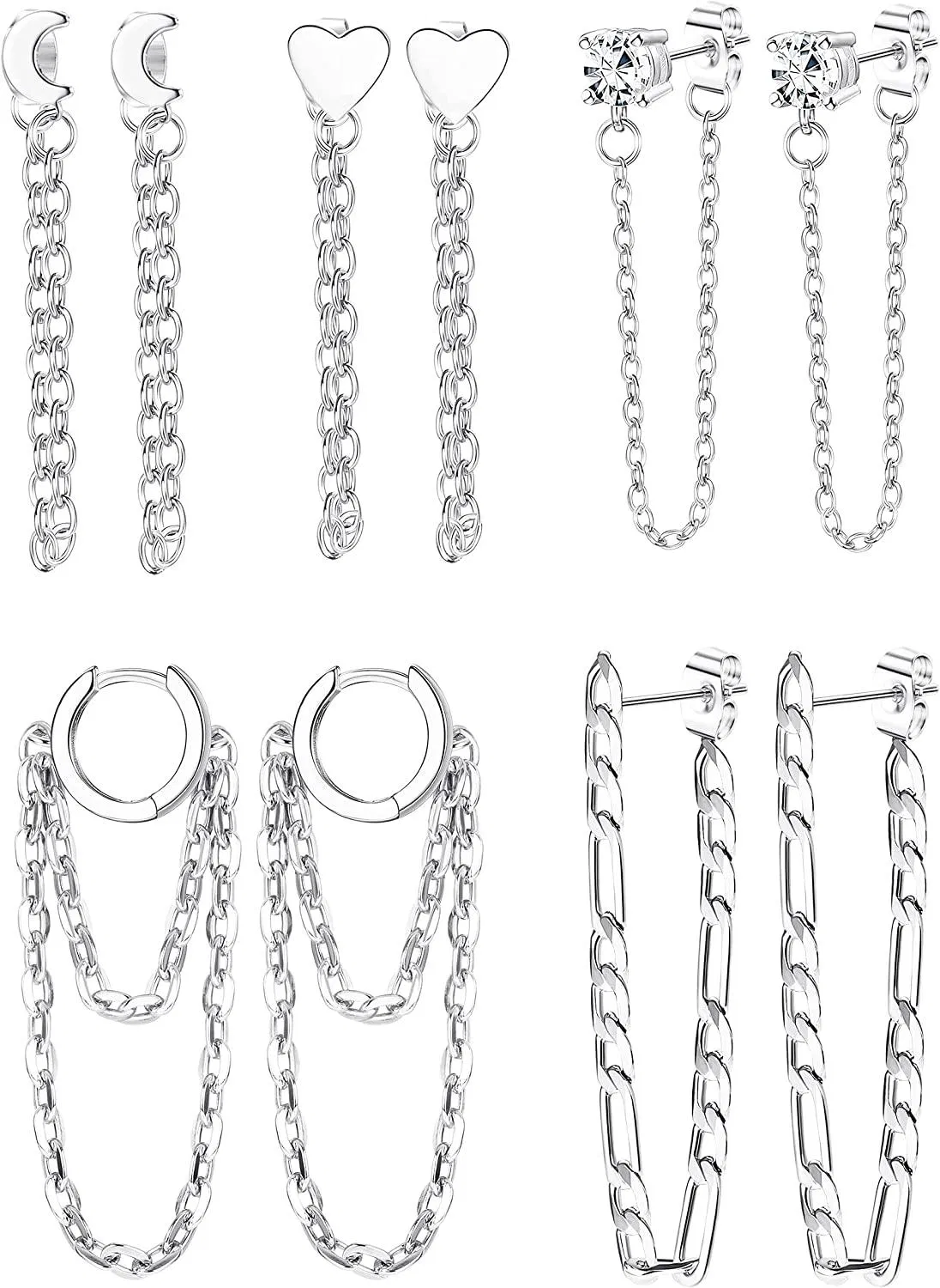 5 Paare Kette Ohrringe für Frauen Kette Wrap Cuff Bar Stud Dangle Chain Hoop Stud Ohrringe Herzketten Ohrringe Geschenk