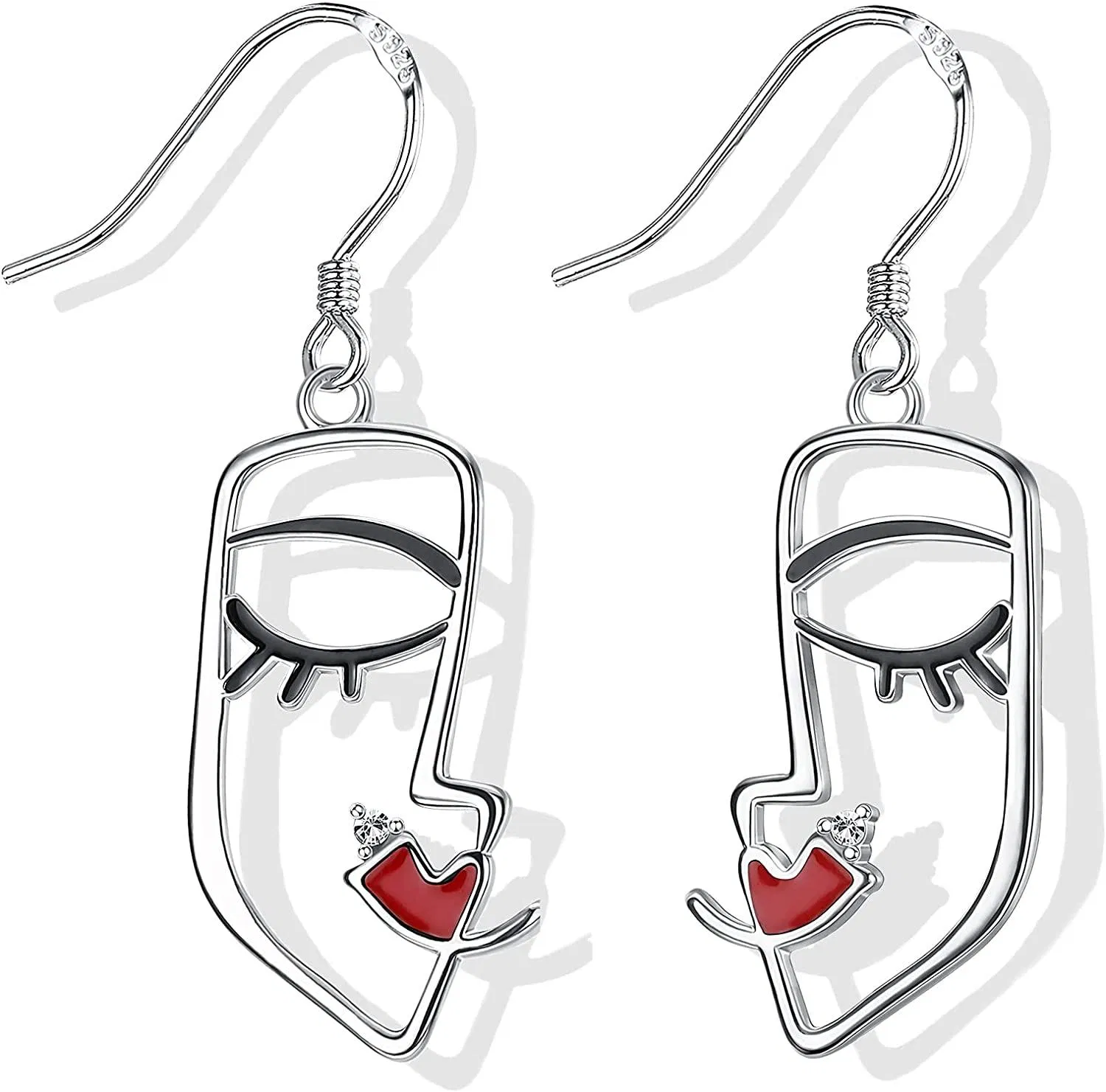 Face Ohrringe 925 Sterling Silber seltsame Dangle Ohrringe für Frauen Weißgold überzogen abstrakte ästhetische Ohrringe einzigartige coole Schmuck
