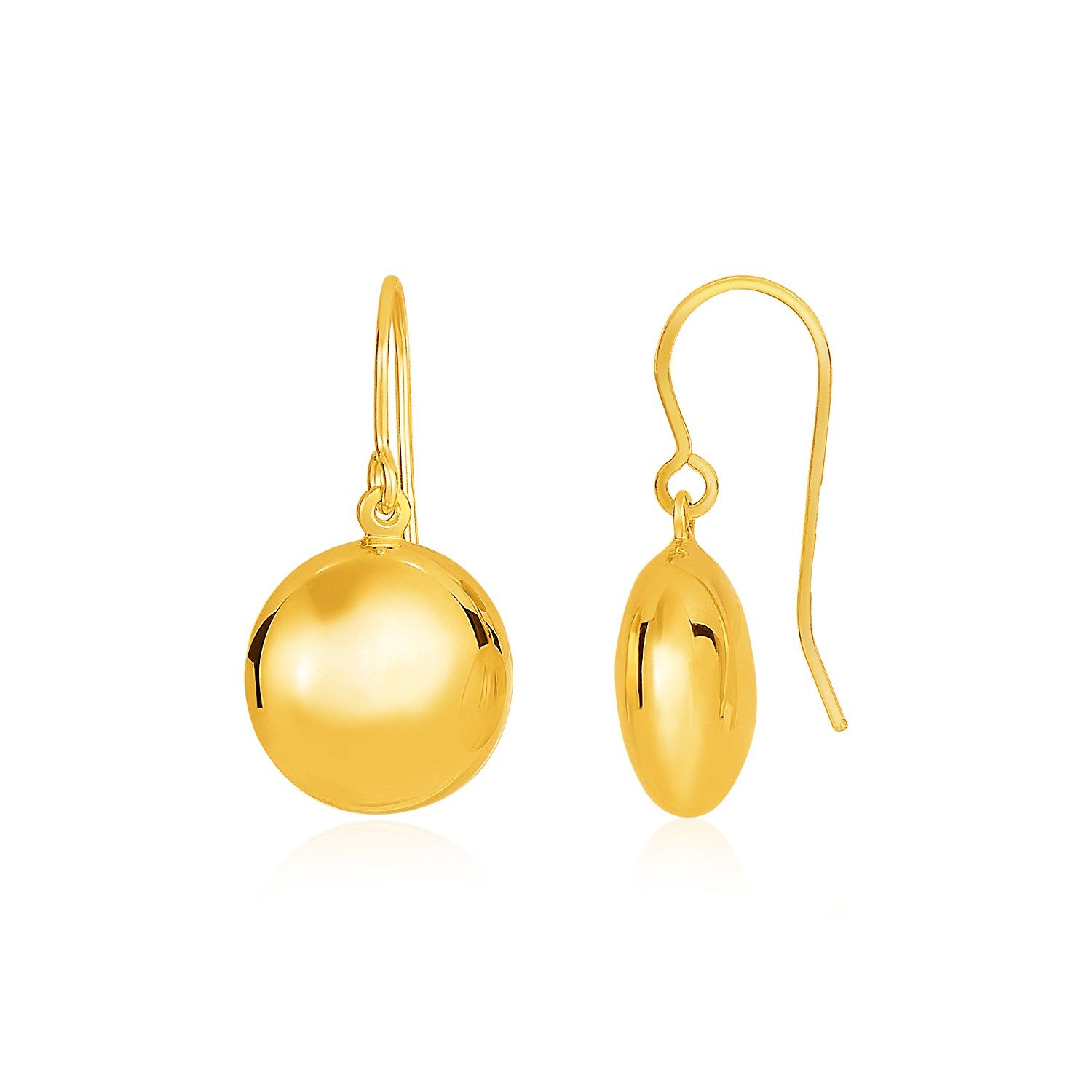 14K Gelbgold Puffed Circle Shape Drop Ohrringe