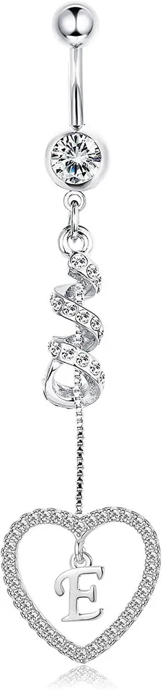 14G Dangle Bauchknopfringe mit Initialen für Frauen Mädchen Dangle Nabel Ringe 316L Chirurgische gebogene Nabel Barbell Herz Anhänger Dangle Bauch Piercing Schmuck
