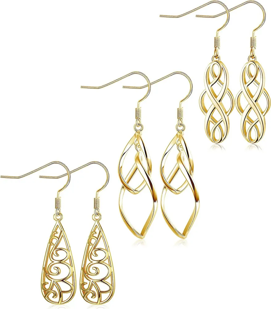 3 Paare Celtic Knot Dangle Ohrringe für Frauen Silber Twist Wave Filigree Teardrop Fashion Ohrring Schmuck