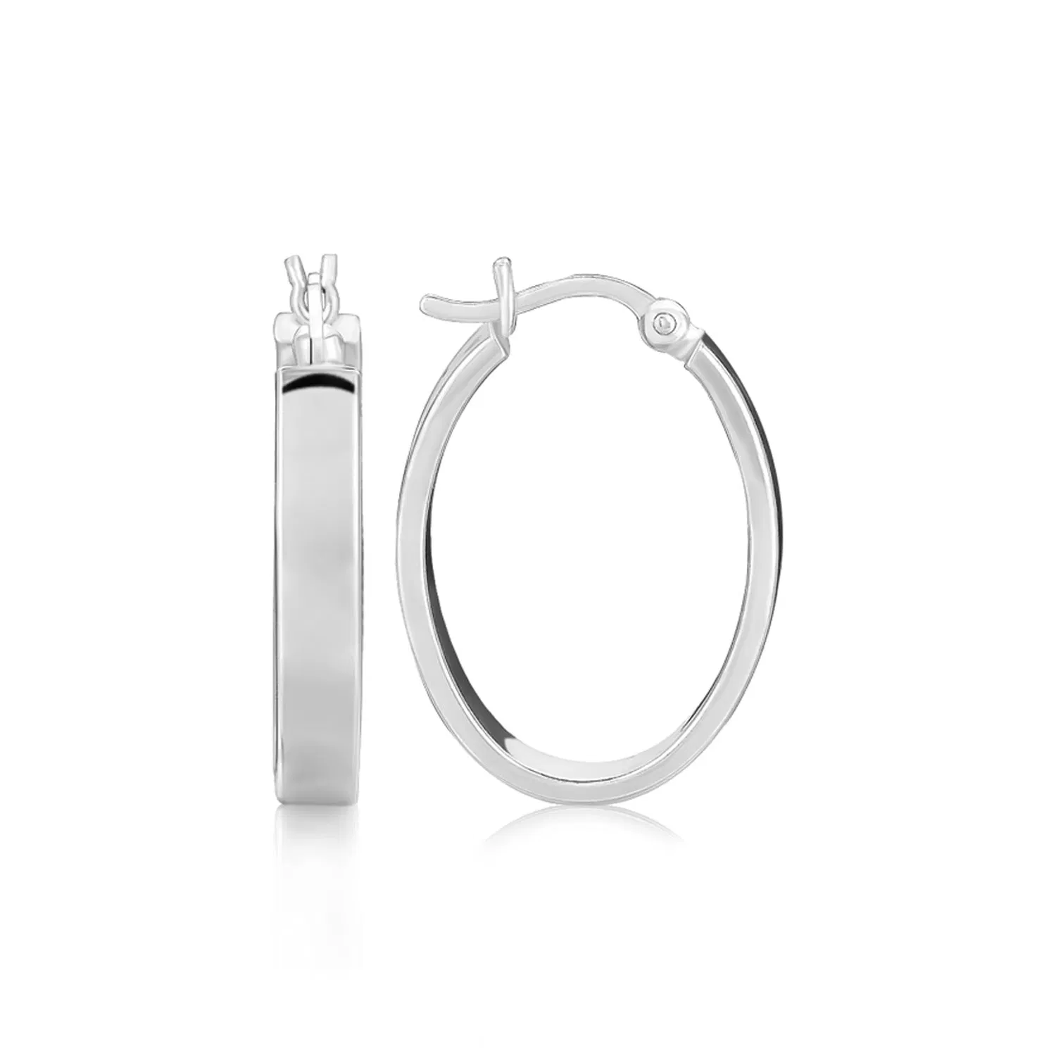 Sterling Silber Flat Style Oval Hoop Ohrringe mit Rhodium Plating (4x14mm)