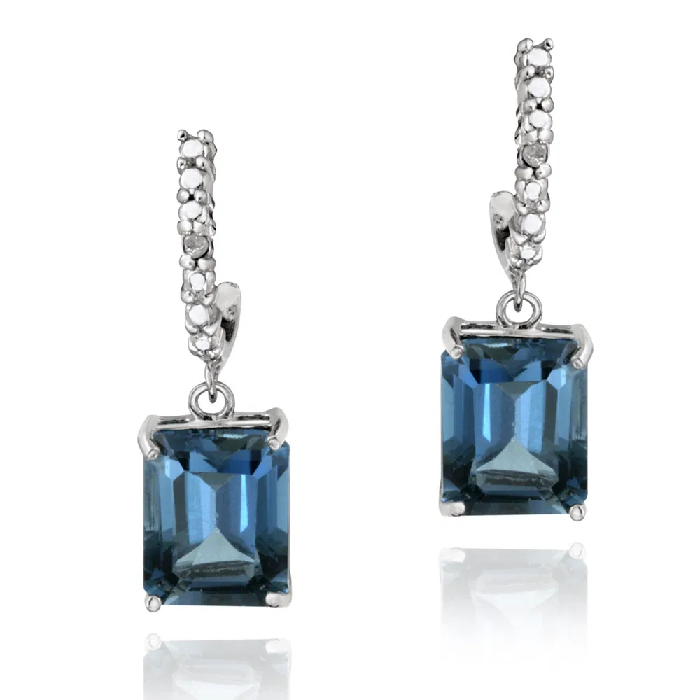 Sterling Silber 5,5ct London Blue Topaz & Diamond Accent Rechteck Dangle Ohrringe