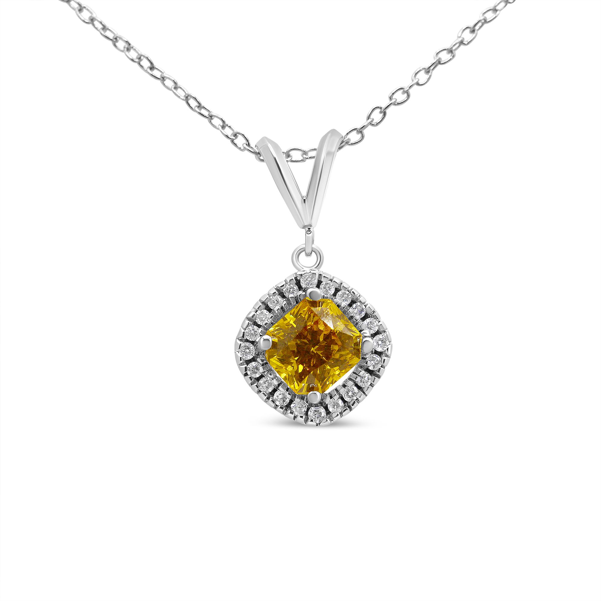 14 Karat Weißgold 1 1 / 5 Cttw Gelb Radiant Lab Diamant gewachsen Floating Halo Rhombus geformte 18