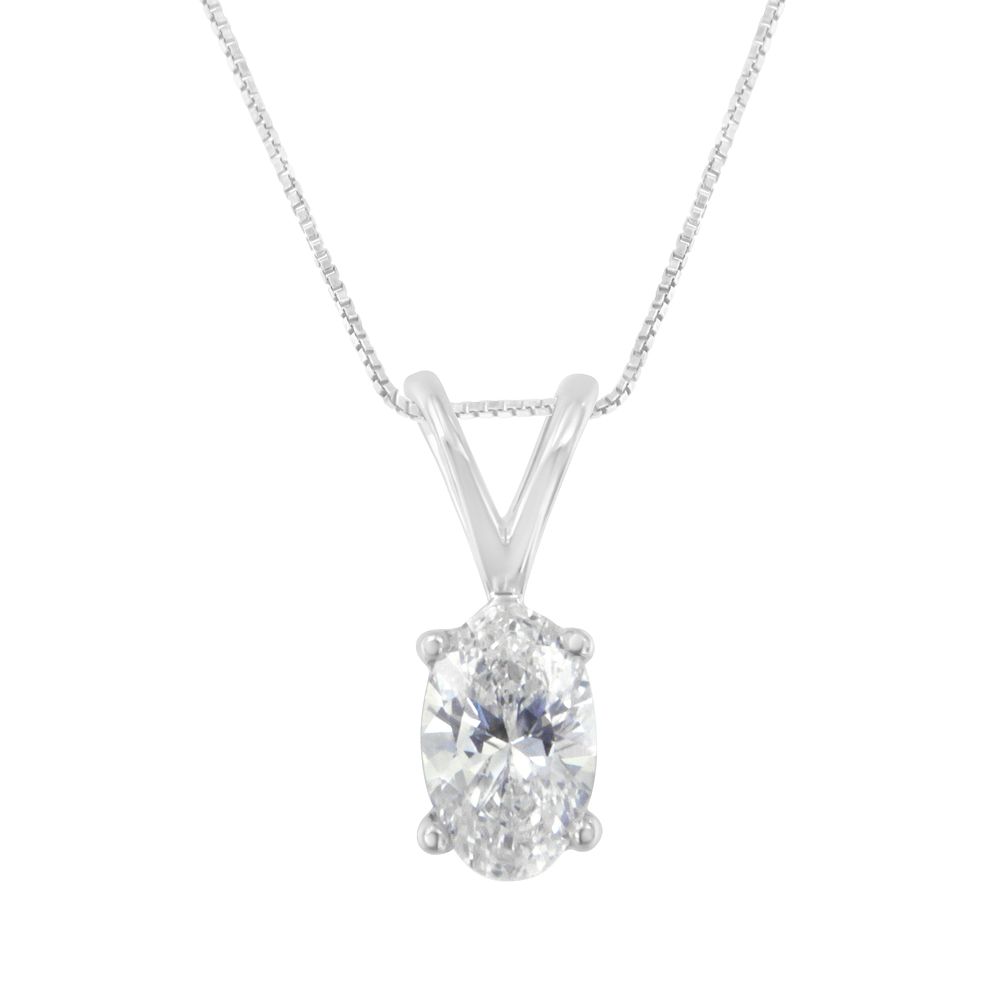 10 Karat Weißgold Diamant Oval Hängel Halskette (1 / 3 cttw, H-I Farbe, SI1 - SI2 Klarheit)
