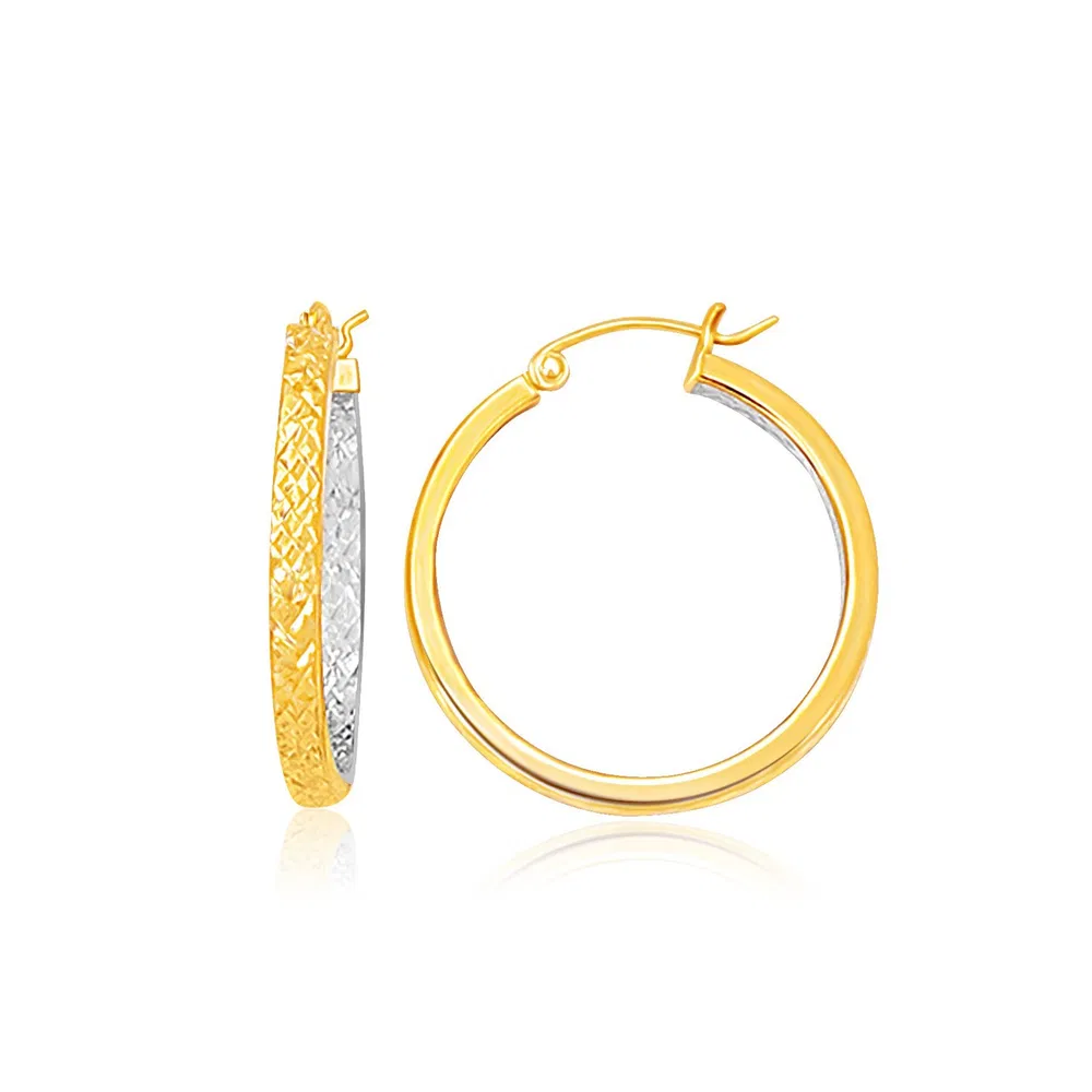 Zwei-Ton - Gelb und Weißgold kleine Muster-Hoop - Ohrringe (3x25mm)