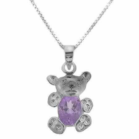 Sterling Silber Echt Amethyst Stein Teddy Bär Anhänger