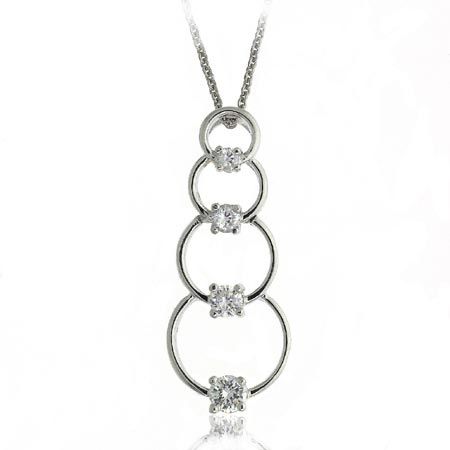 Sterling Silber & CZ Stacked Circles Reise Halskette