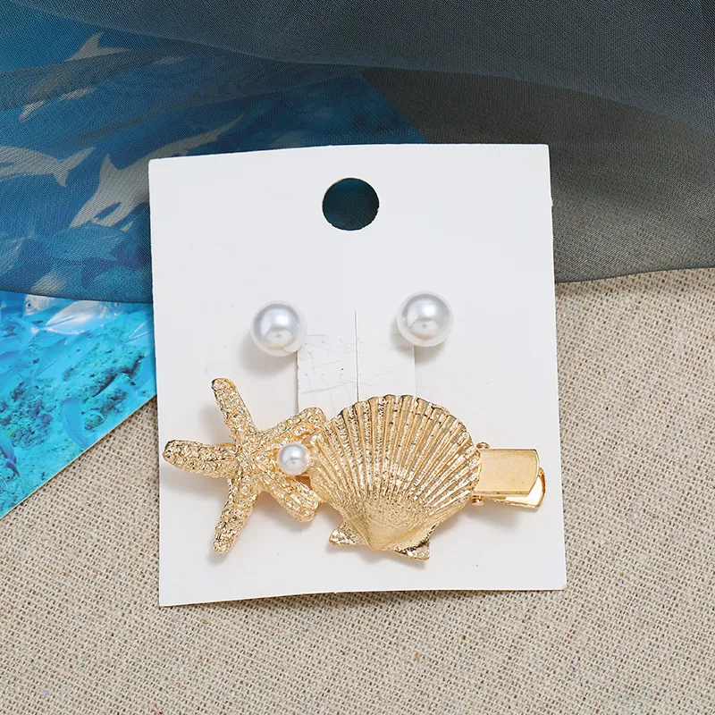 Nische europäische und amerikanische Legierung Starfish Shell Pearl Stud Ohren