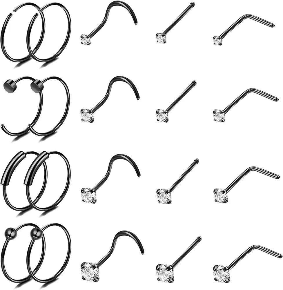 22G Nasenringe für Frauen Männer; Nasenloch Nasen Piercing Set; Chirurgische Nasenring Schreifen; L-Form Nasen-Stock; Schraube Nasen-Stock; Knochen Nasen-Stock