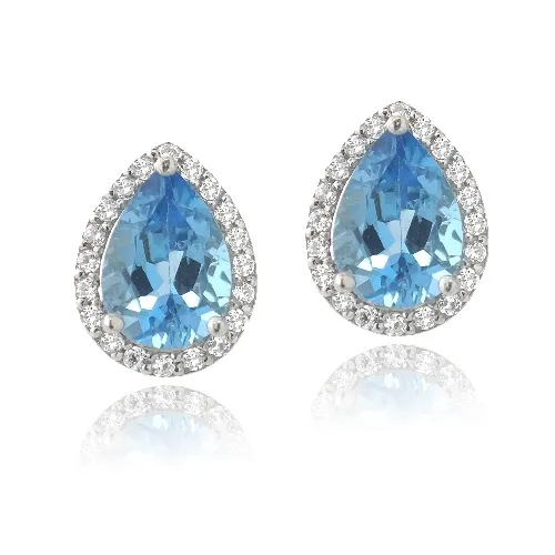 Sterling Silber 4,5 ct London Blue Topaz & CZ Teardrop Stud Ohrringe