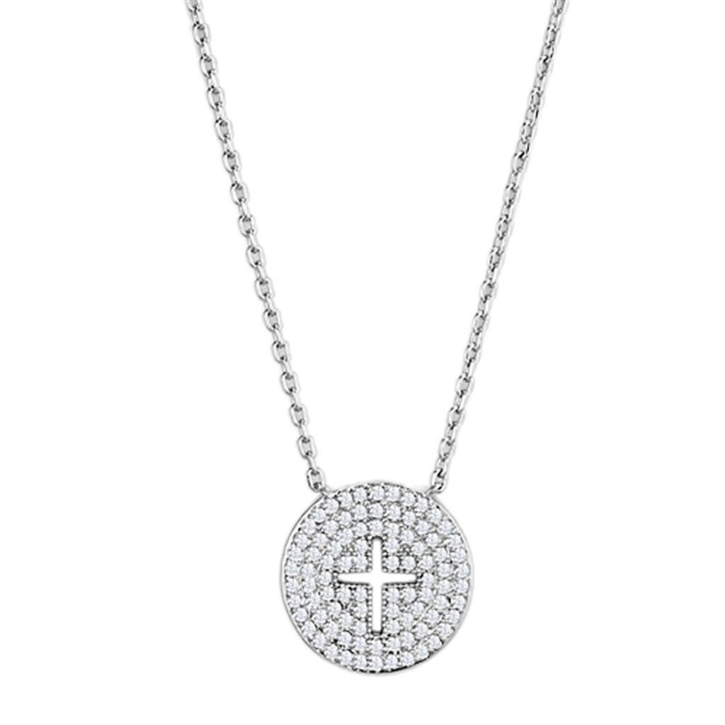 3W434 - Rhodium-Messing - Halskette mit AAA-Klasse CZ in Clear