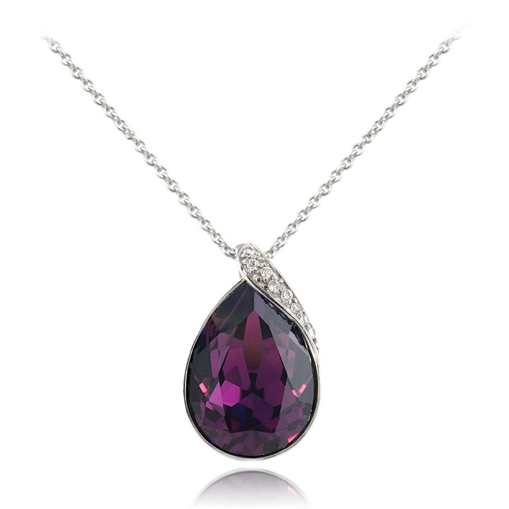 Sterling Silber CZ & Purple Teardrop Halskette mit Swarovski-Elementen